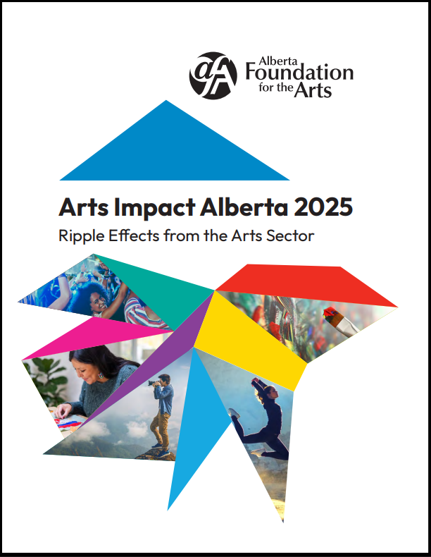 Cover image of the report with the text printed "Arts Impact Alberta 2025: Ripple Effects from the Arts Sector"