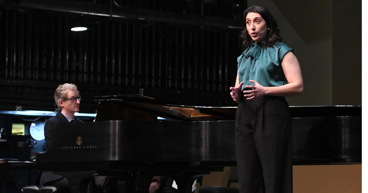 Calgary Opera performers Alessia Vitali (singer) and Jonathan Brandani (pianist) perform before the announcement