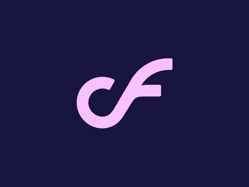 ChamberFest West logo - stylized lavender cursive letters "c" and "f" against a dark background
